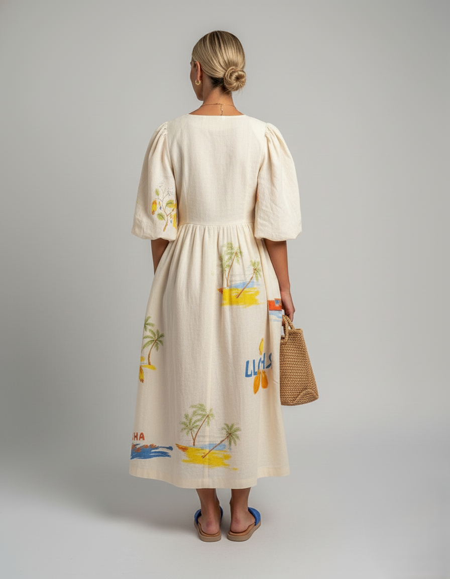 Den Graaf® | Bedrukte linnen jurk