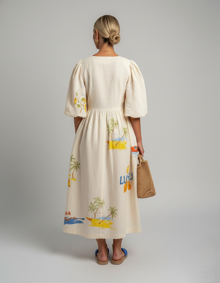 Den Graaf® | Bedrukte linnen jurk