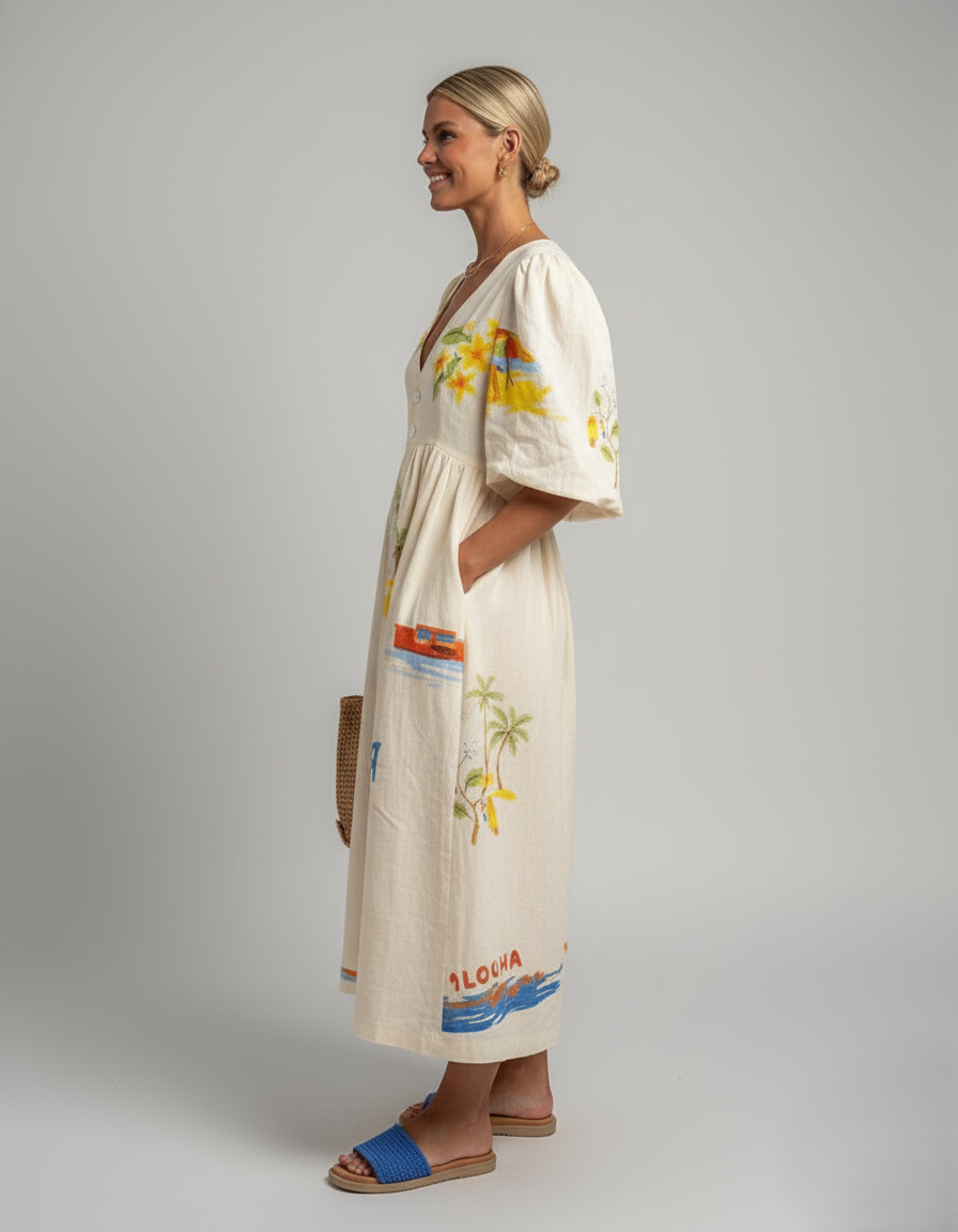 Den Graaf® | Bedrukte linnen jurk