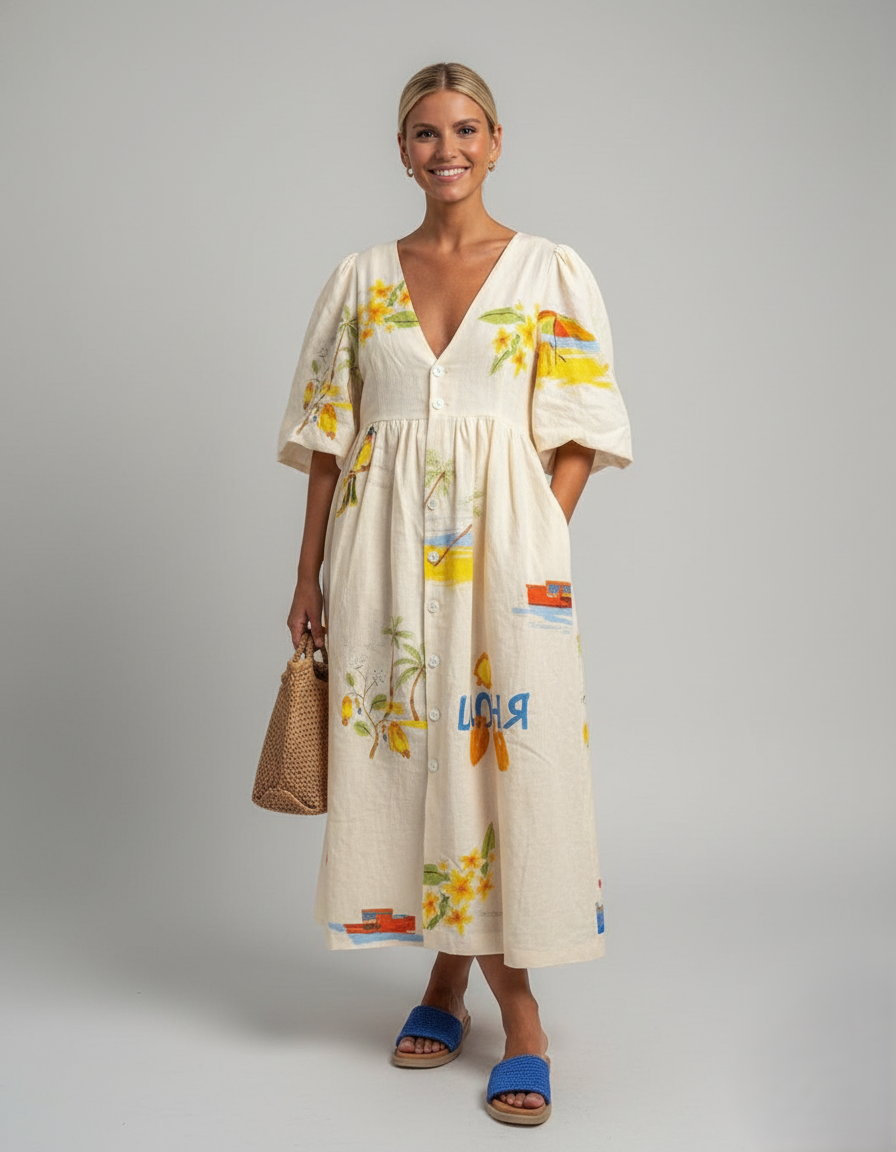 Den Graaf® | Bedrukte linnen jurk