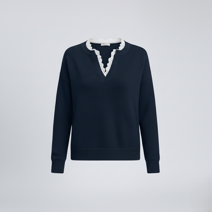 Den Graaf® | Chique Gebreide Trui met Elegante Kantkraag