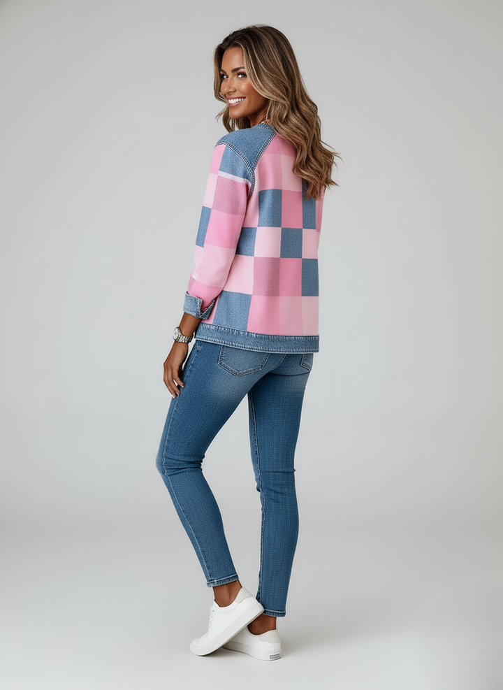 Den Graaf | Dames Casual Ronde Hals Denim Patchwork Pullover Sweatshirt