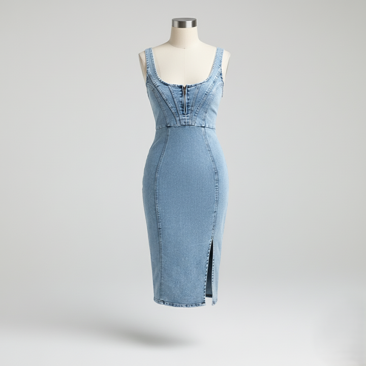 Den Graaf® | Denim Jurk Met U-Hals