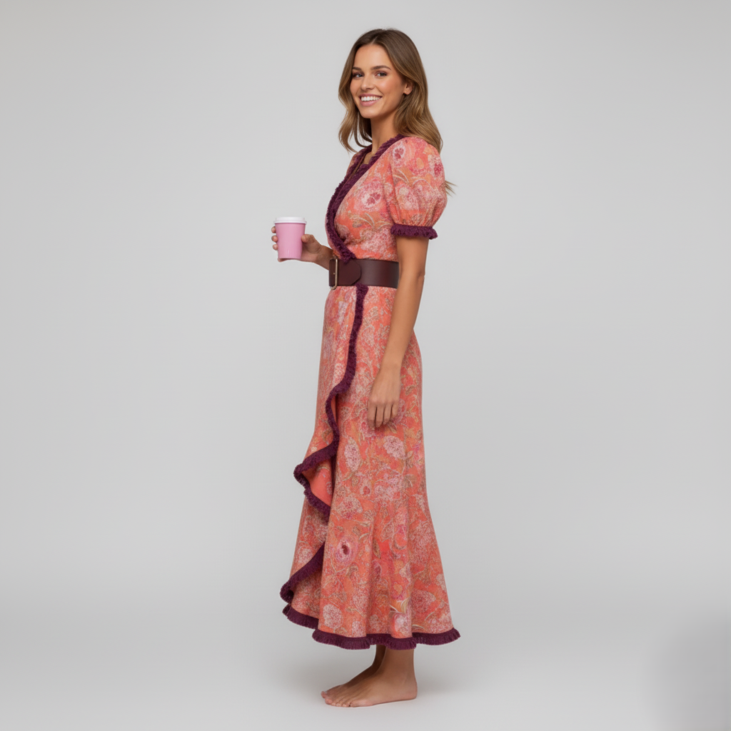 Den Graaf® | Elegante Roze Maxi Dress met Korte Mouwen