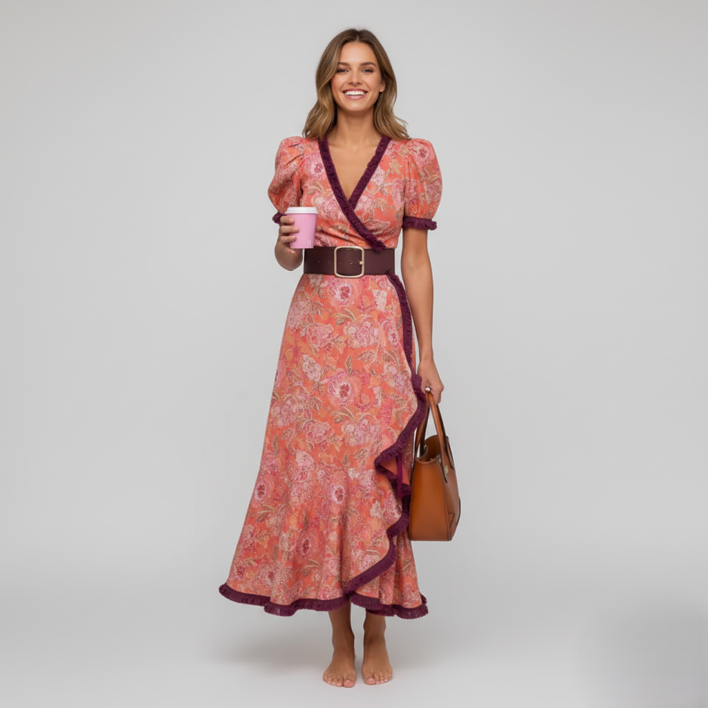 Den Graaf® | Elegante Roze Maxi Dress met Korte Mouwen