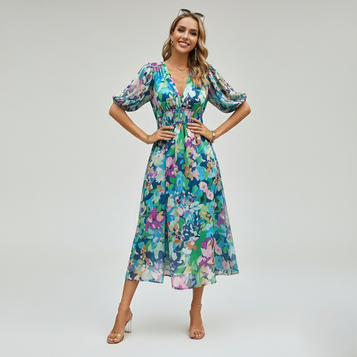 Den Graaf® | Kleurrijke V-hals Jurk