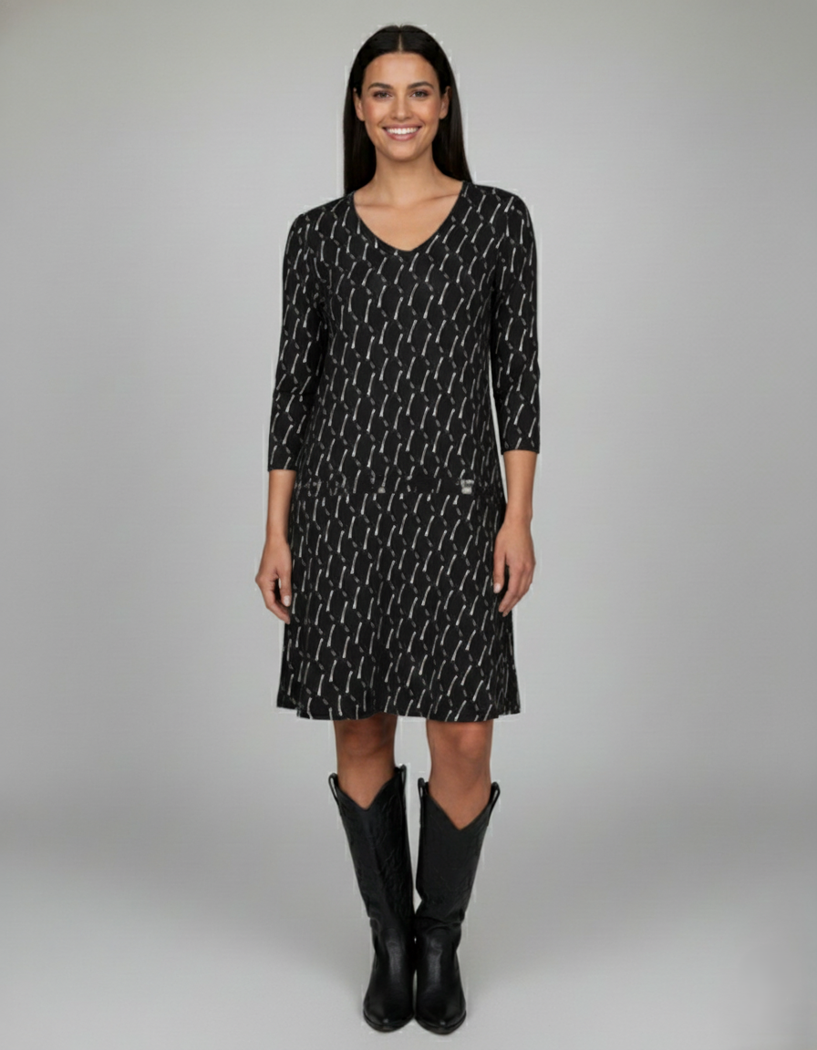 Den Graaf® | Jurk met V-hals en ruitjespatroon