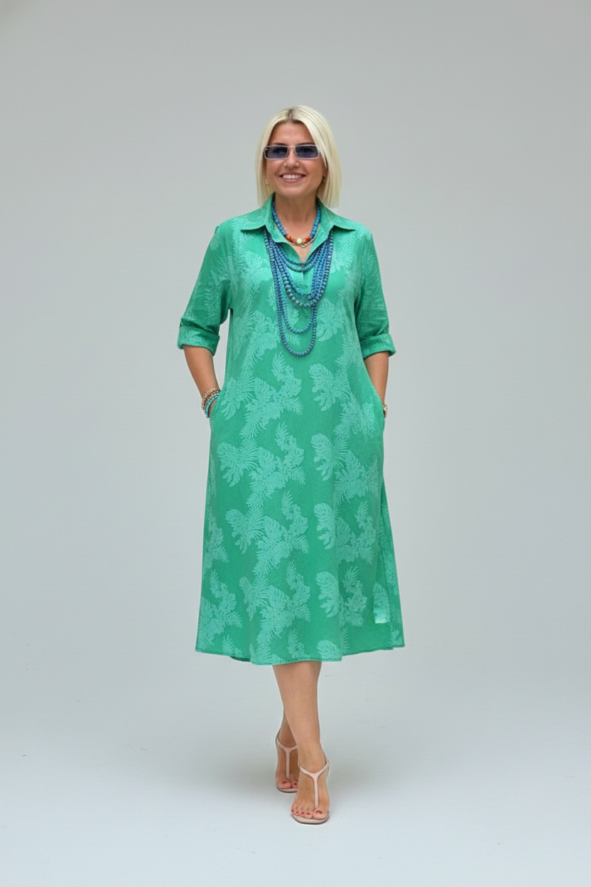 Den Graaf® | Jurk met Bladmotief en Relaxte Uitstraling