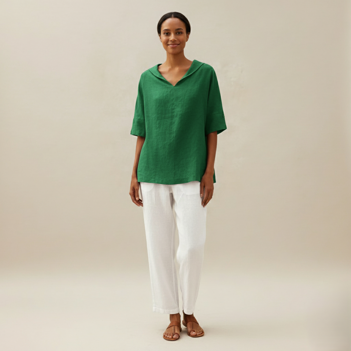 Den Graaf® | KLASSIEKE LINEN BLOUSE MET V-HALS