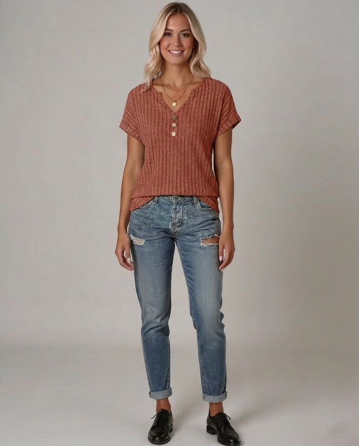 Den Graaf® | GEBREIDE BLOUSE MET V-HALS