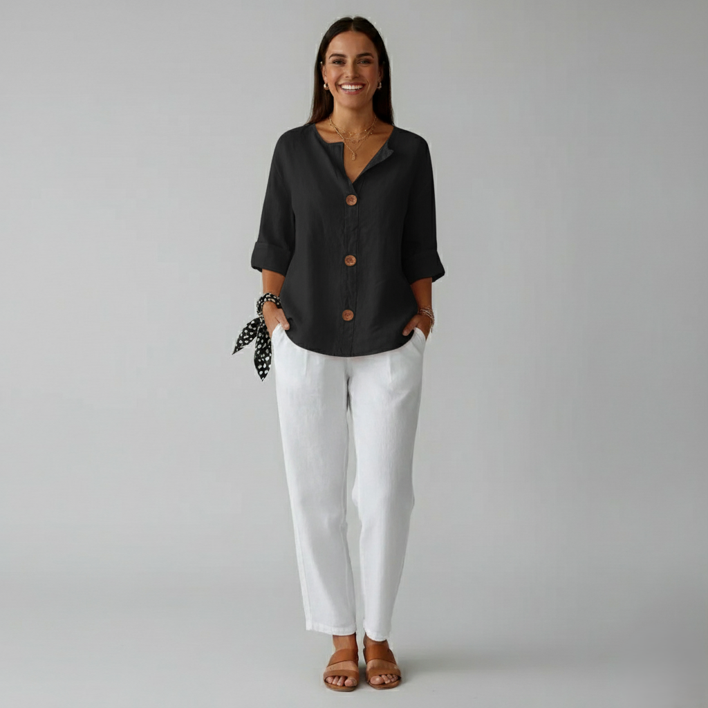 Den Graaf® | Minimalistische Blouse met Verticale Structuur