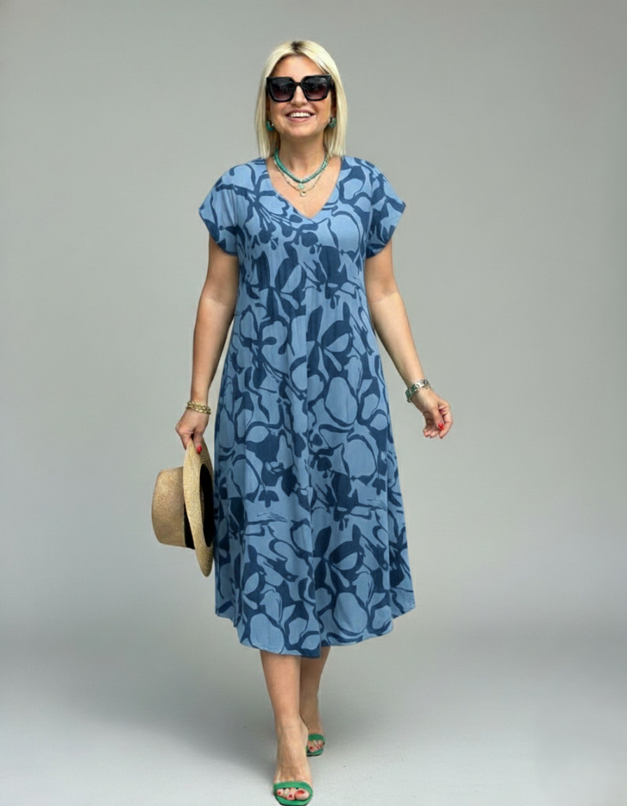 Den Graaf® | Zomer jurk met ronde hals en mooie print