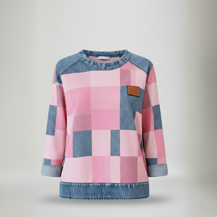 Den Graaf | Dames Casual Ronde Hals Denim Patchwork Pullover Sweatshirt
