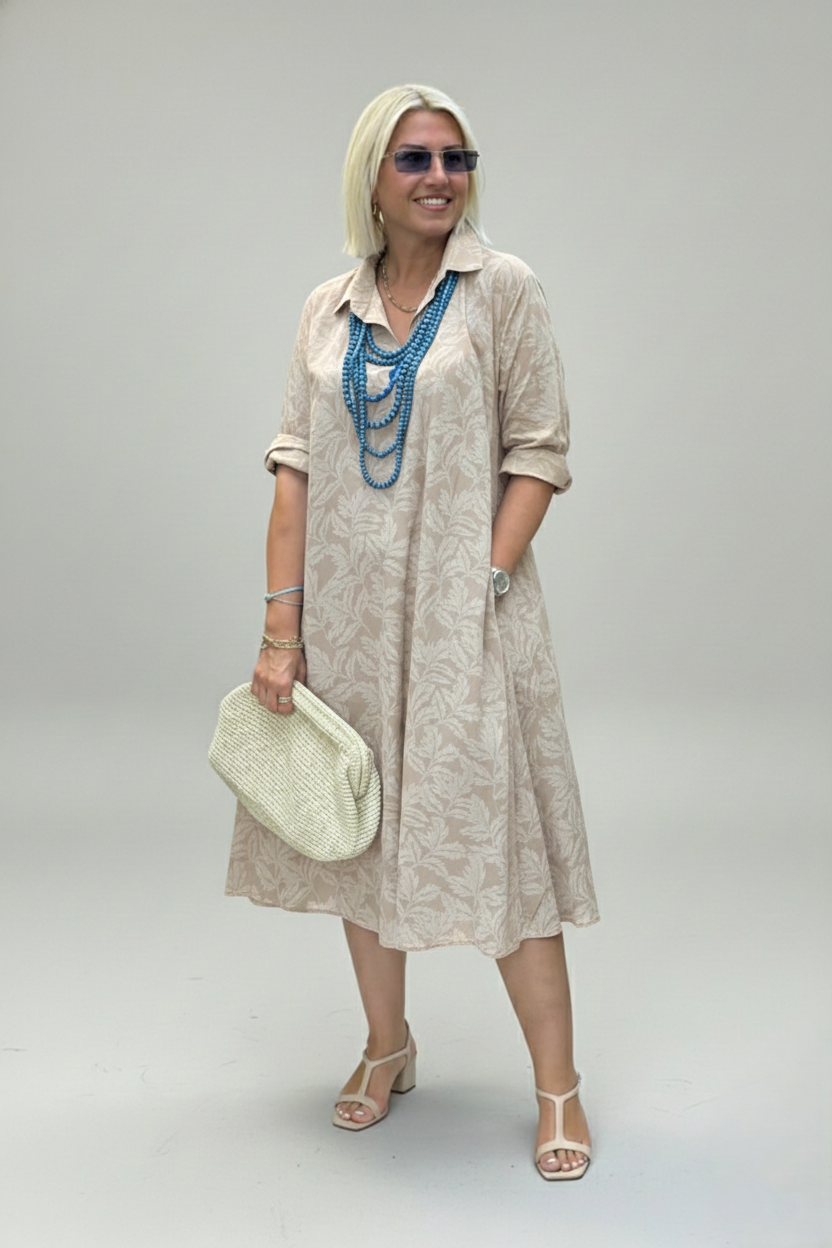 Den Graaf® | Jurk met Bladmotief en Relaxte Uitstraling