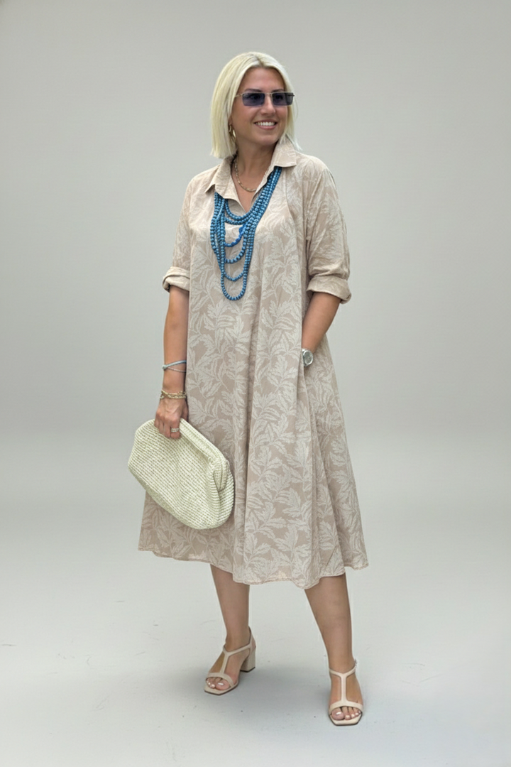 Den Graaf® | Jurk met Bladmotief en Relaxte Uitstraling