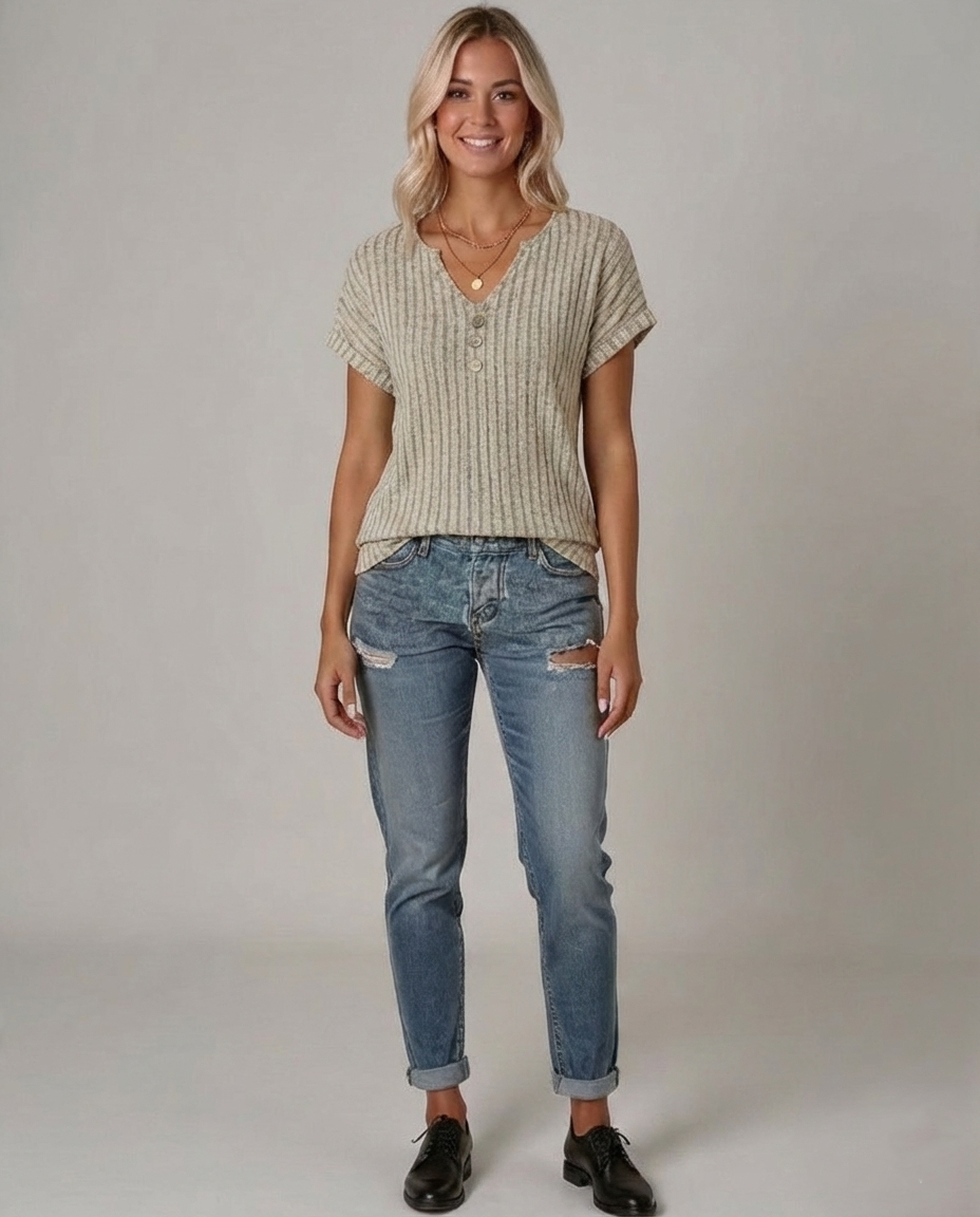 Den Graaf® | GEBREIDE BLOUSE MET V-HALS