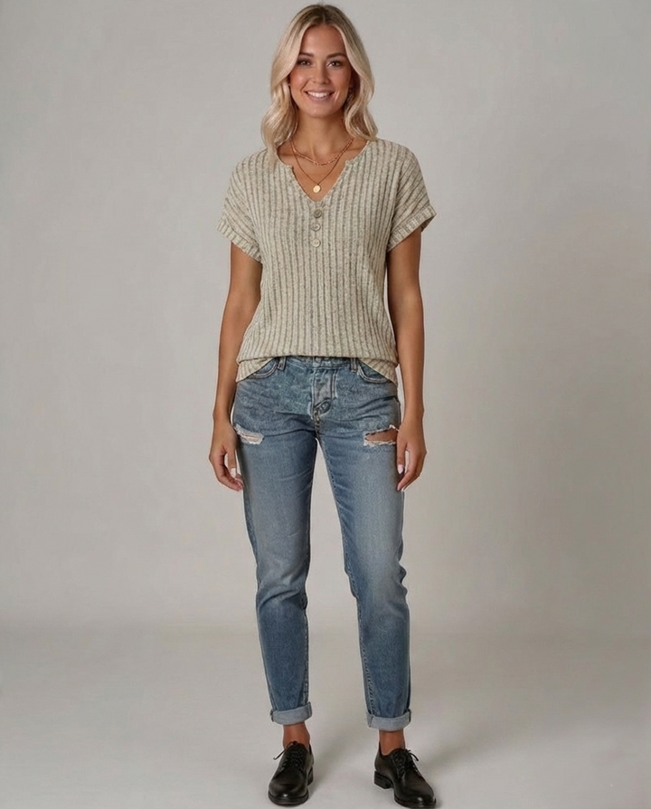 Den Graaf® | GEBREIDE BLOUSE MET V-HALS