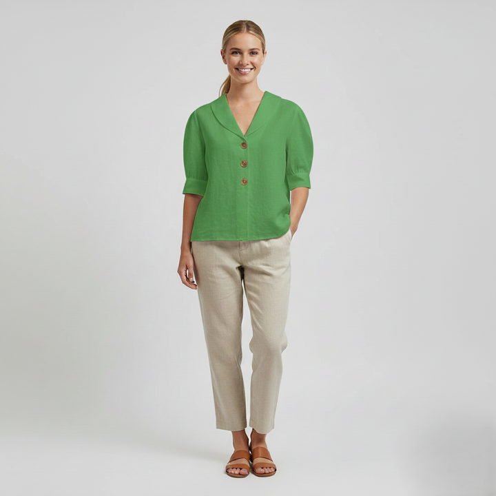 Den Graaf® | Retro-Chic Knopblouse met Geknoopte Voorkant