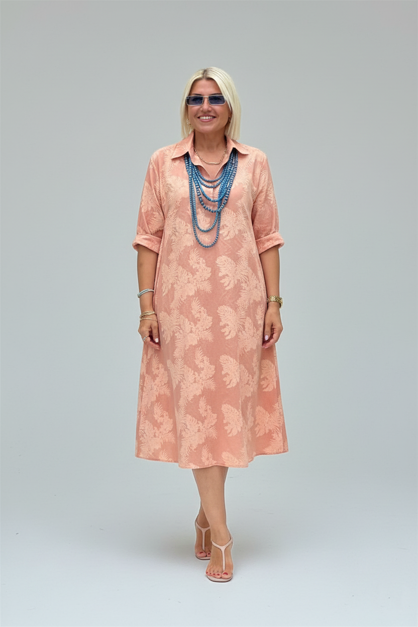 Den Graaf® | Jurk met Bladmotief en Relaxte Uitstraling