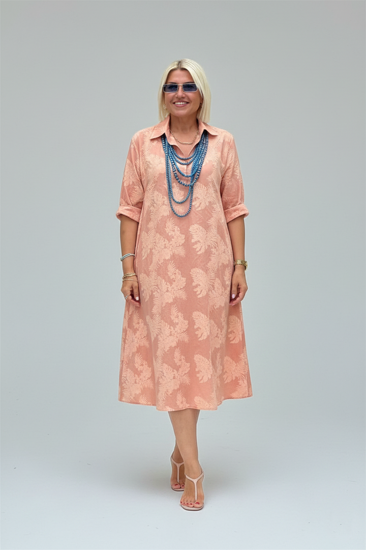 Den Graaf® | Jurk met Bladmotief en Relaxte Uitstraling