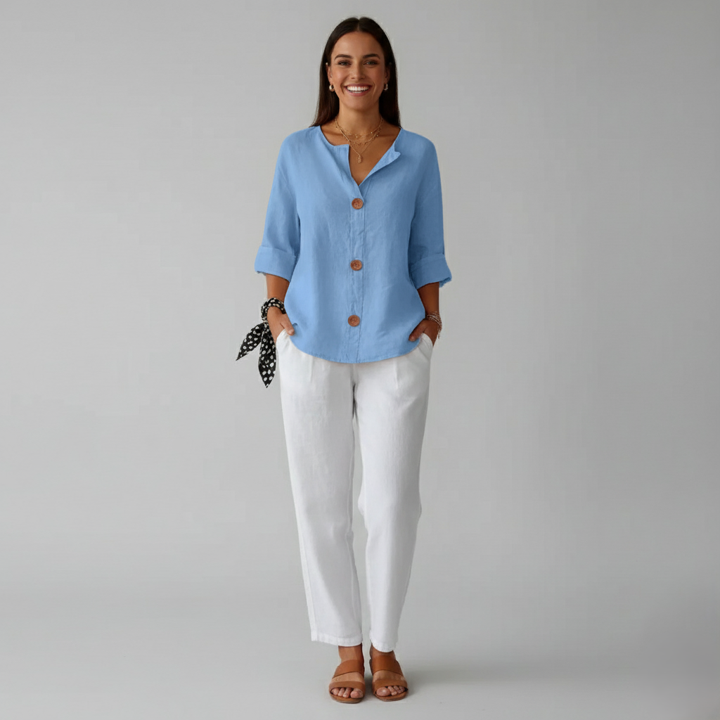 Den Graaf® | Minimalistische Blouse met Verticale Structuur