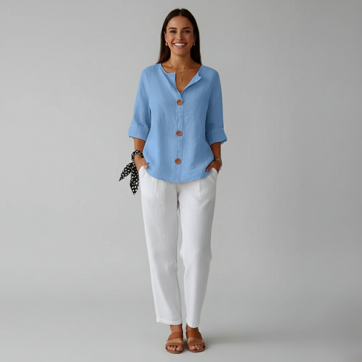 Den Graaf® | Minimalistische Blouse met Verticale Structuur