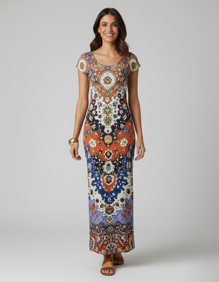 Den Graaf® | Kleurrijke casual jurk met print en splitten