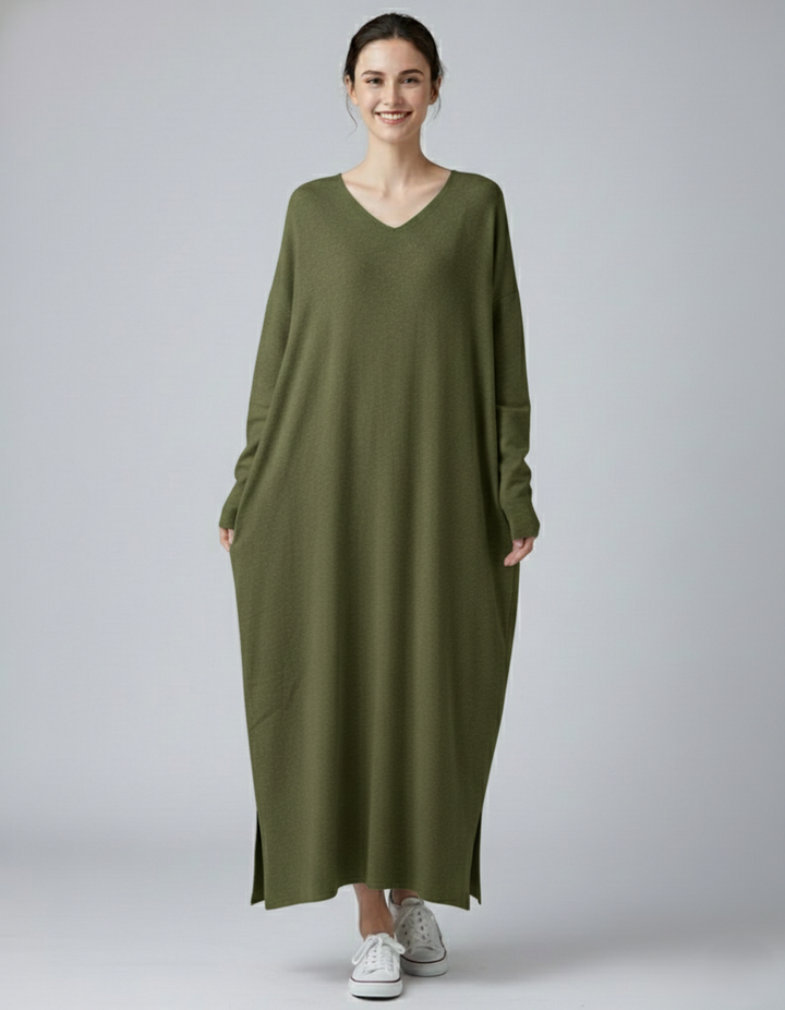 Den Graaf® | Modieuze Lange Mouwen V-hals Jurk