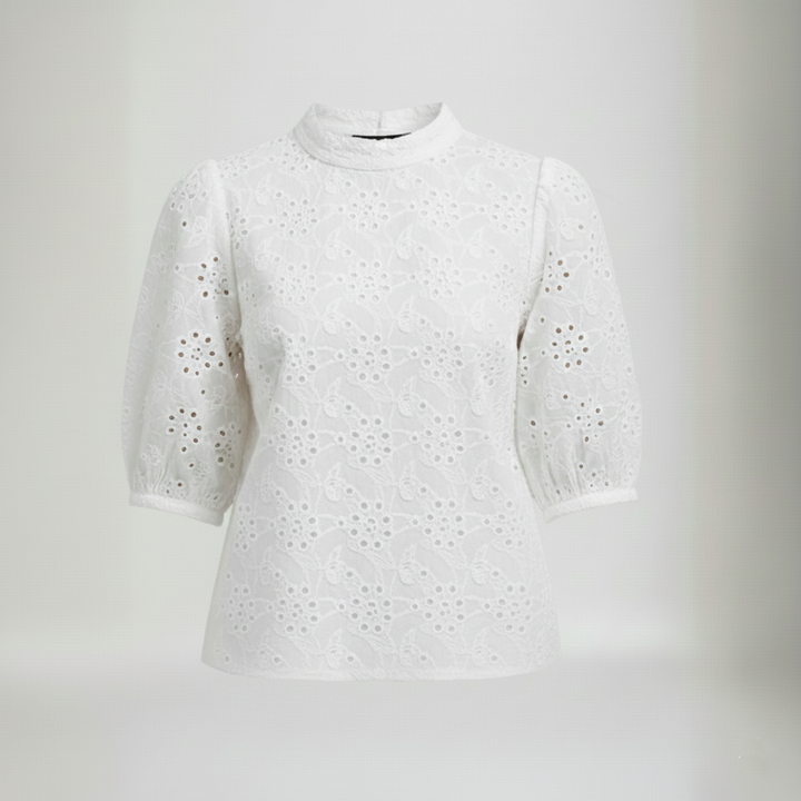 Den Graaf® | Blouse met geborduurde effen staande kraag