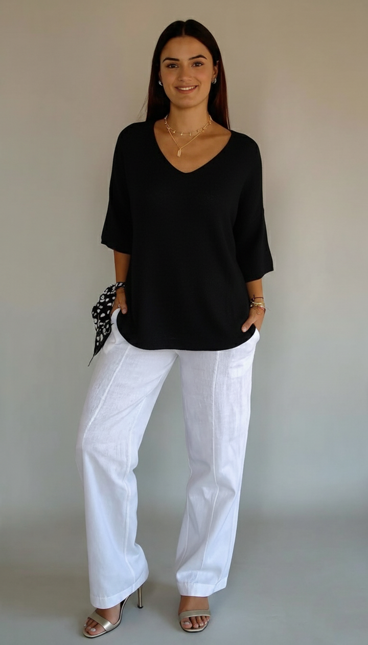 Den Graaf® | Gebreide Top Met V-Hals