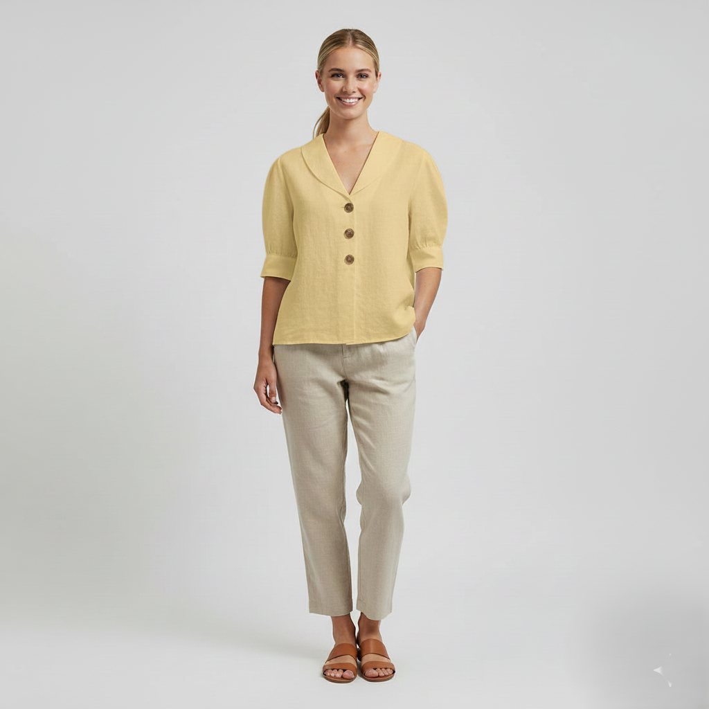 Den Graaf® | Retro-Chic Knopblouse met Geknoopte Voorkant