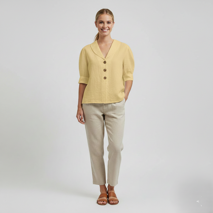 Den Graaf® | Retro-Chic Knopblouse met Geknoopte Voorkant