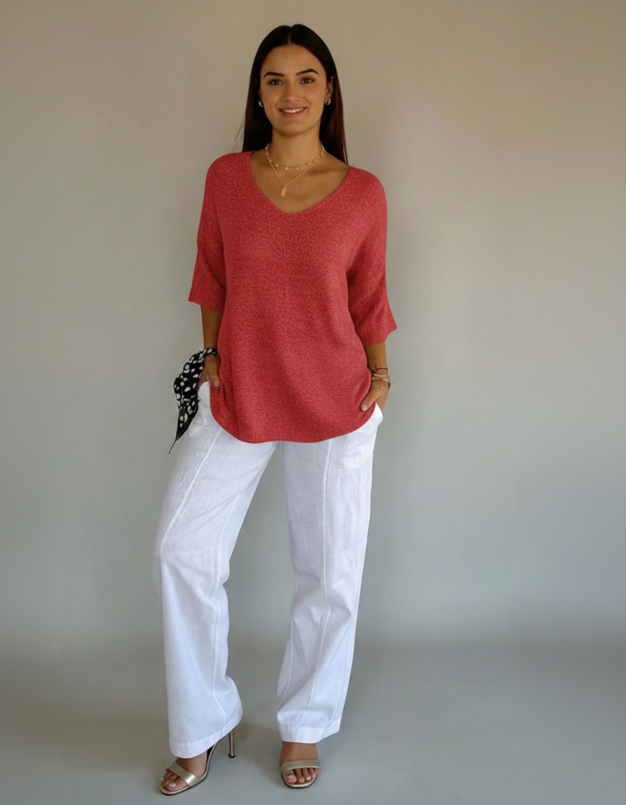 Den Graaf® | Gebreide Top Met V-Hals