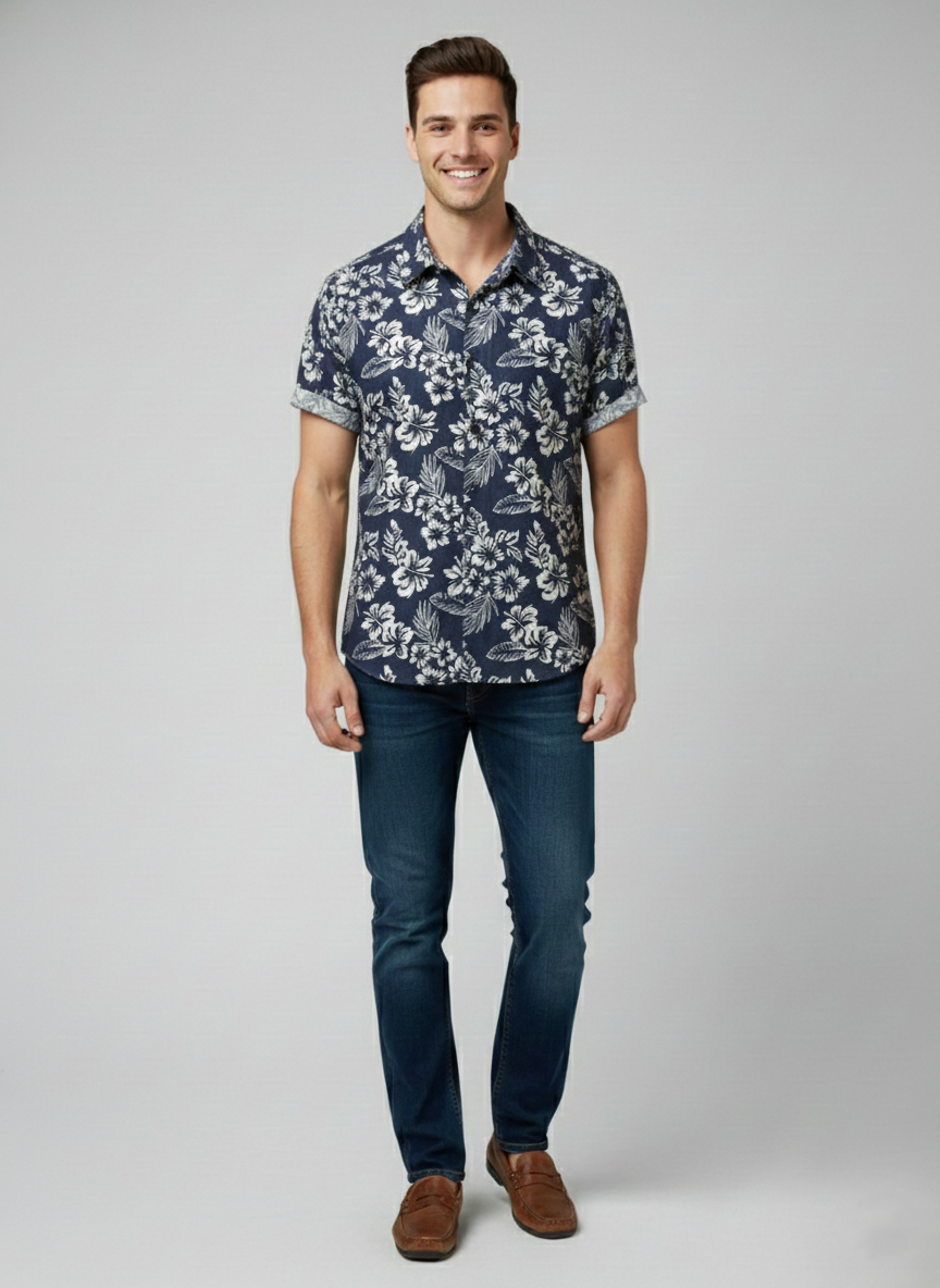 Den Graaf® | Katoenen Hawaii Overhemd met Korte Mouwen