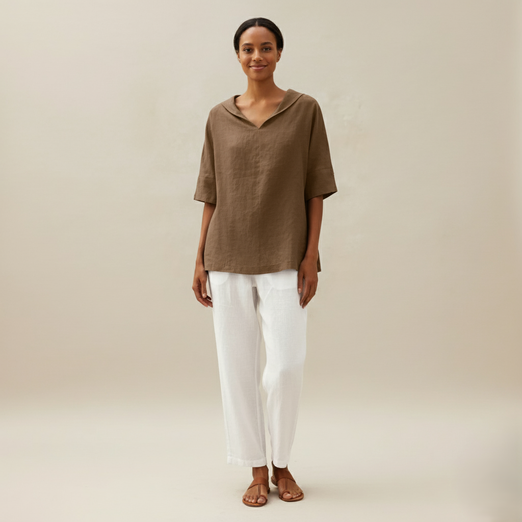 Den Graaf® | KLASSIEKE LINEN BLOUSE MET V-HALS