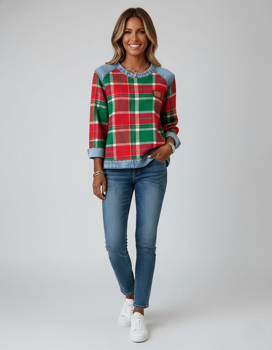 Den Graaf® | Stijlvolle trui met geruite patchwork