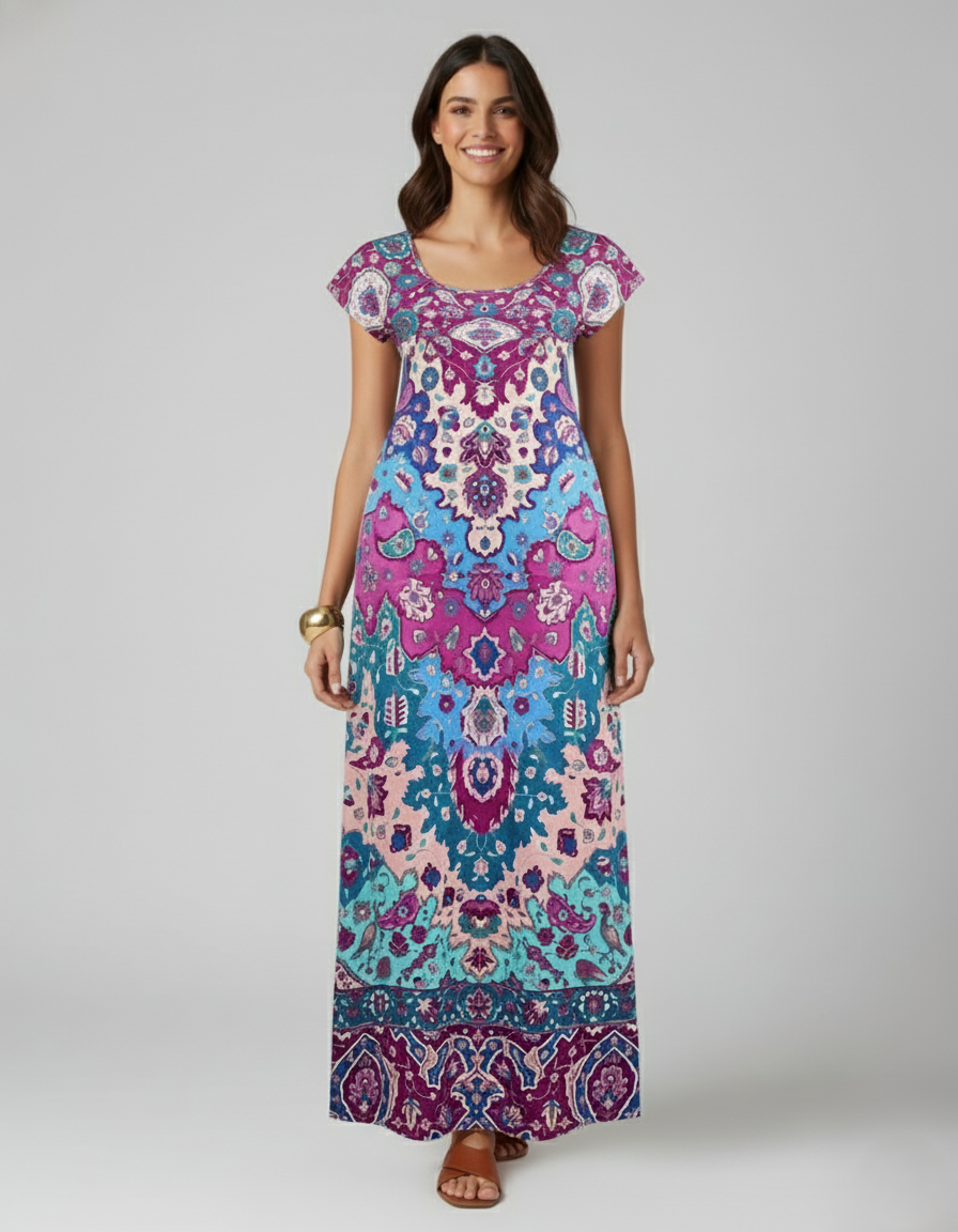 Den Graaf® | Kleurrijke casual jurk met print en splitten