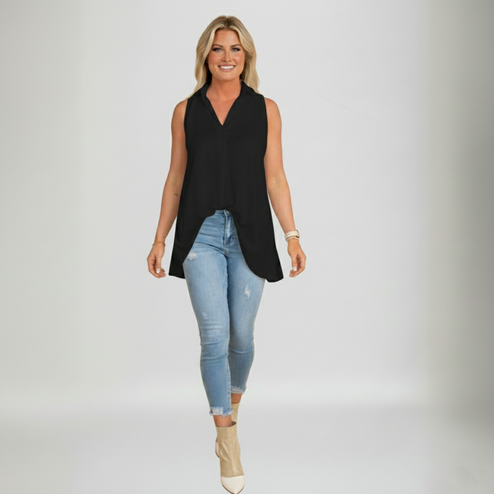 Den Graaf® | Mouwloze top met ruches en revers