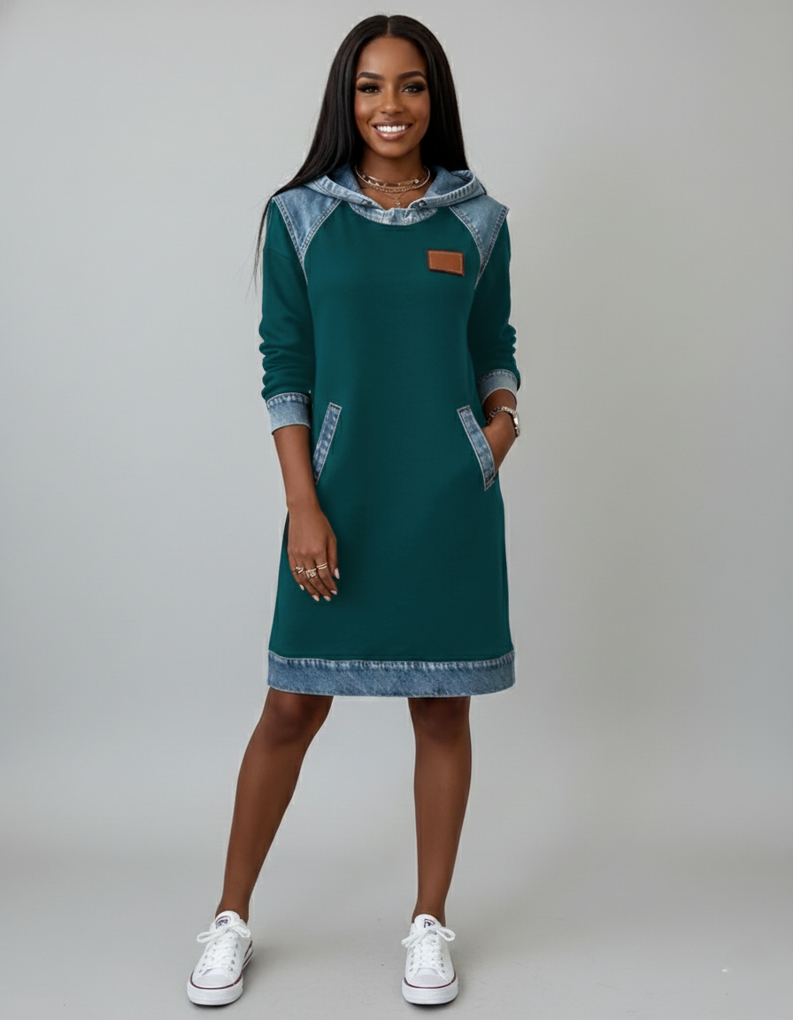 Den Graaf® | Jurk met capuchon en contrasterende inzetstukken