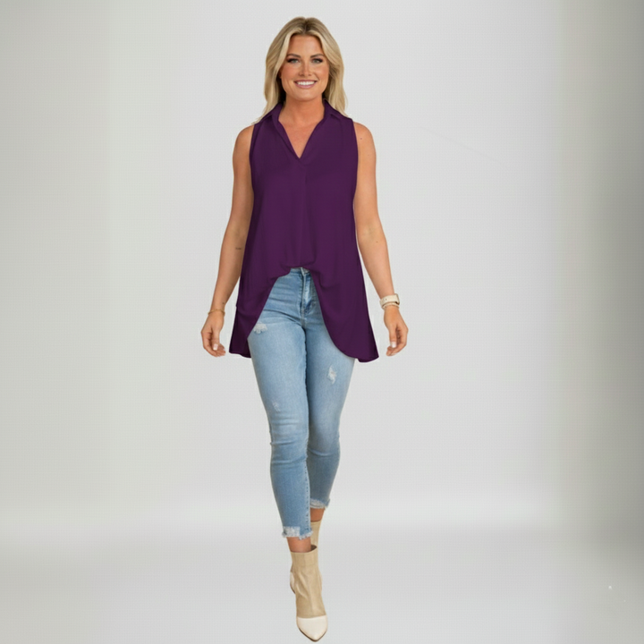 Den Graaf® | Mouwloze top met ruches en revers