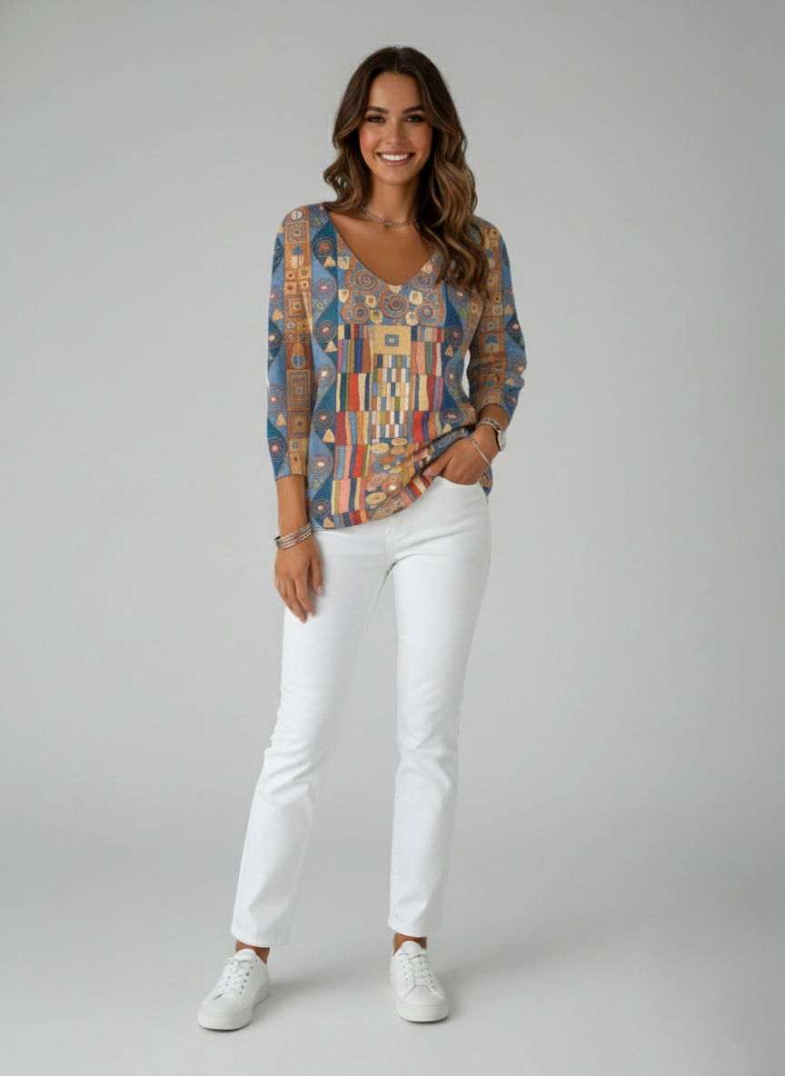 Den Graaf® | Kleurrijke trui met V-hals