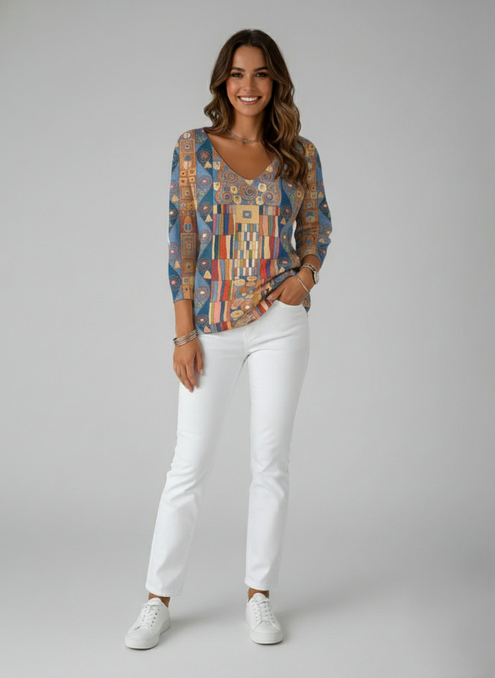 Den Graaf® | Kleurrijke trui met V-hals