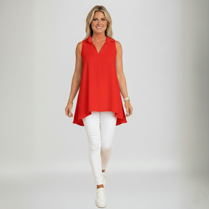 Den Graaf® | Mouwloze top met ruches en revers