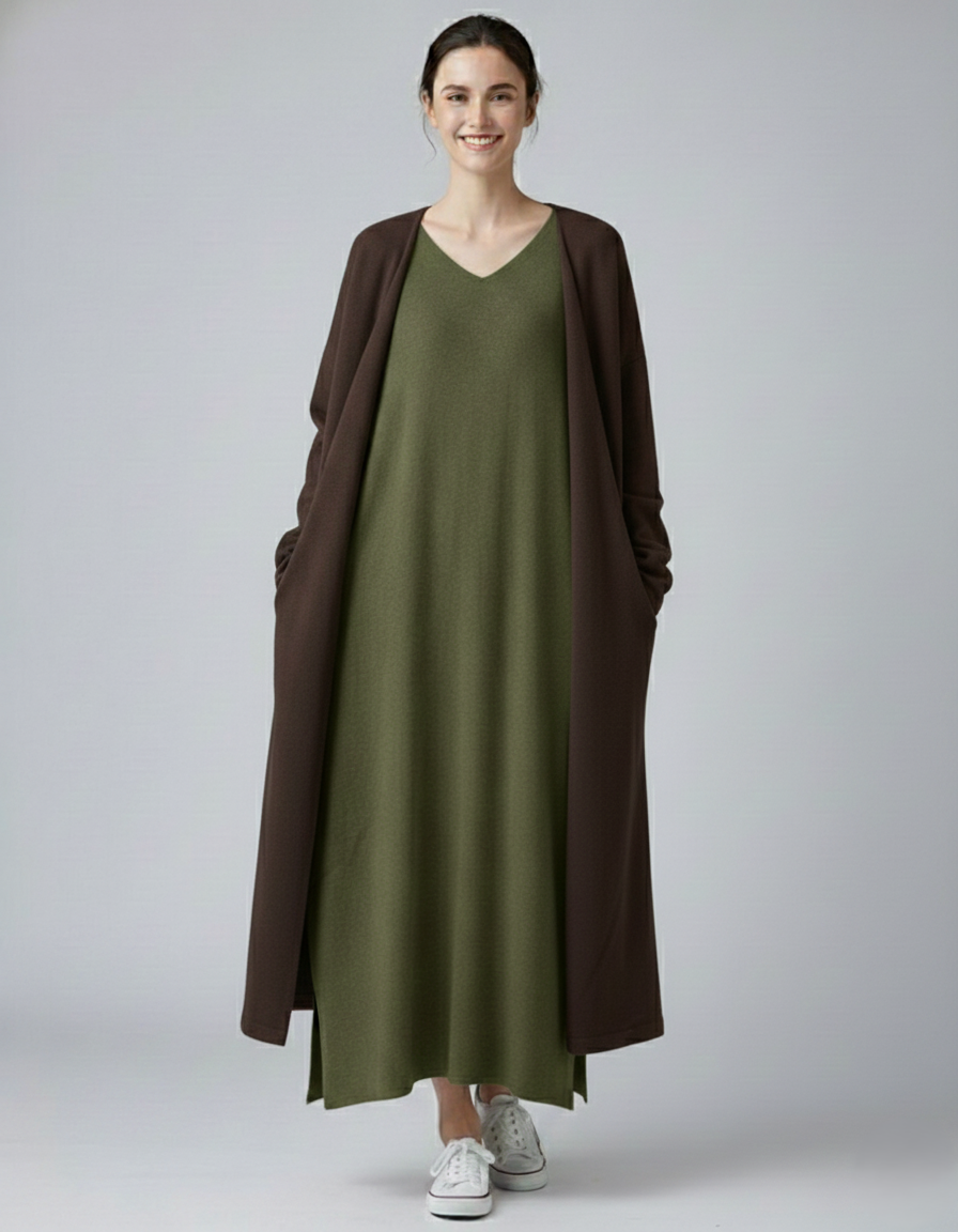 Den Graaf® | Modieuze Lange Mouwen V-hals Jurk