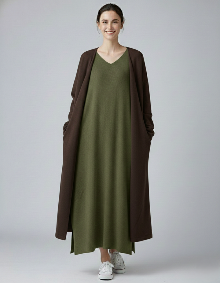 Den Graaf® | Modieuze Lange Mouwen V-hals Jurk