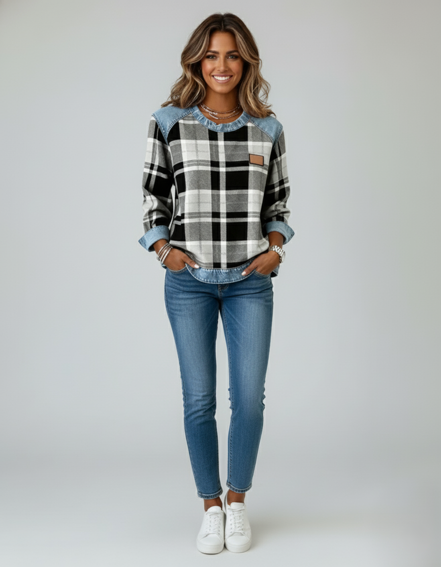 Den Graaf® | Stijlvolle trui met geruite patchwork