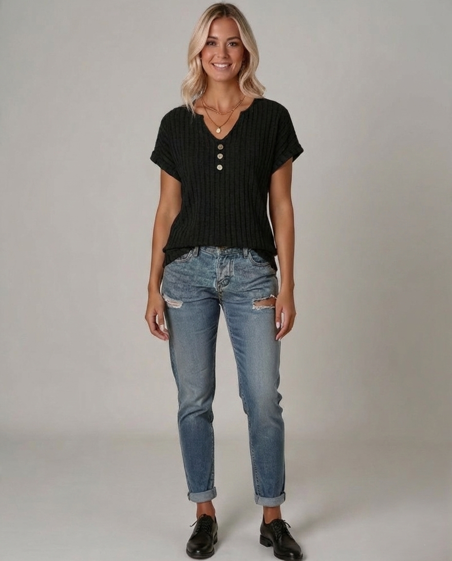 Den Graaf® | GEBREIDE BLOUSE MET V-HALS