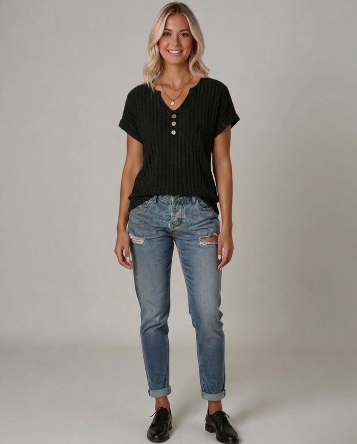 Den Graaf® | GEBREIDE BLOUSE MET V-HALS