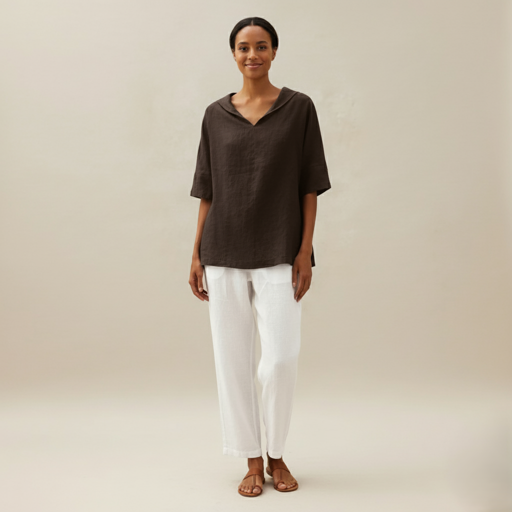 Den Graaf® | KLASSIEKE LINEN BLOUSE MET V-HALS