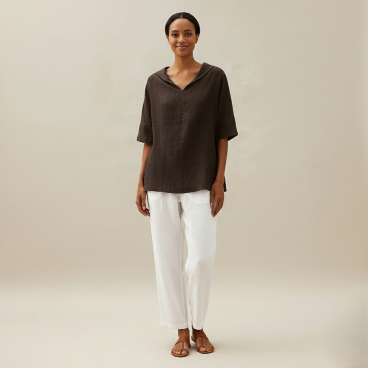 Den Graaf® | KLASSIEKE LINEN BLOUSE MET V-HALS